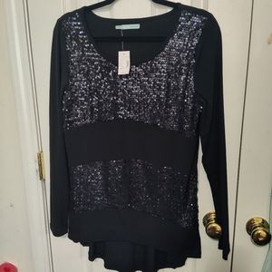 NWT Maurice's 🖤 Sequin Longsleeve Hi-Low Top Size Large